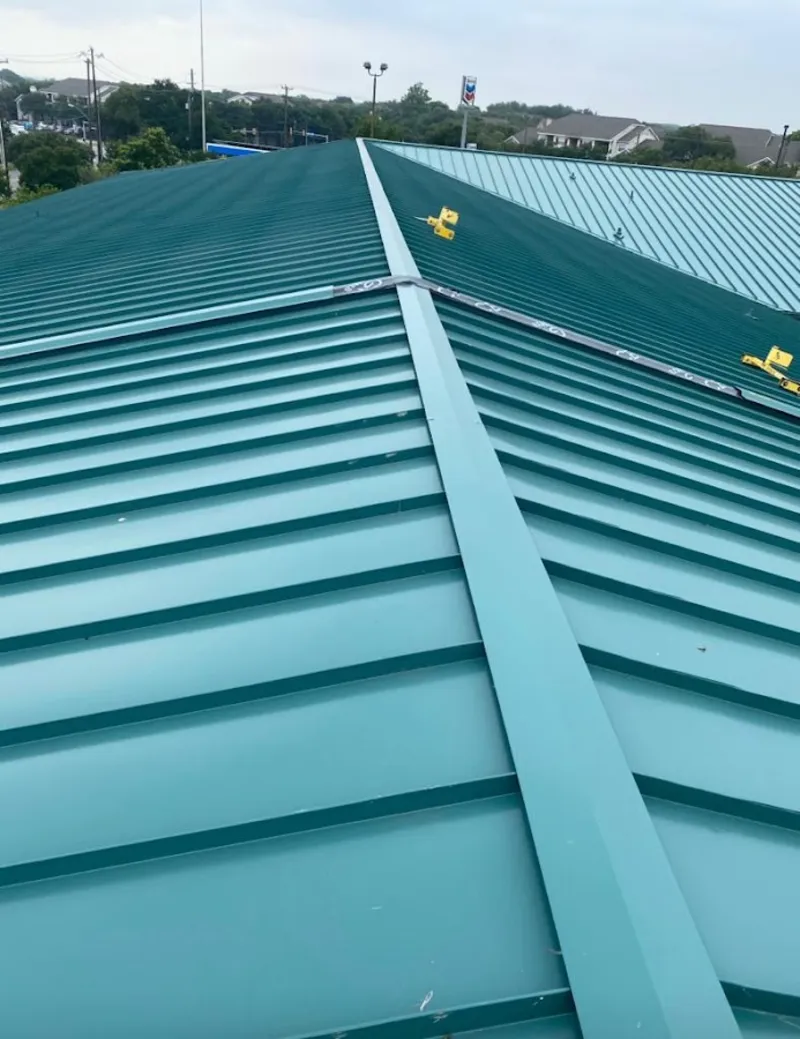 Green commercial metal roof ridge and valley for Metal Roof Repair in Palos Heights